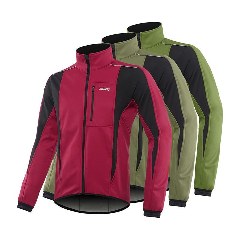 ARSUXEO Veste de cyclisme d'hiver coupe-vent doublée polaire 3 couches pour homme Vêtement d'extérieur chaud pour le sport en extérieur