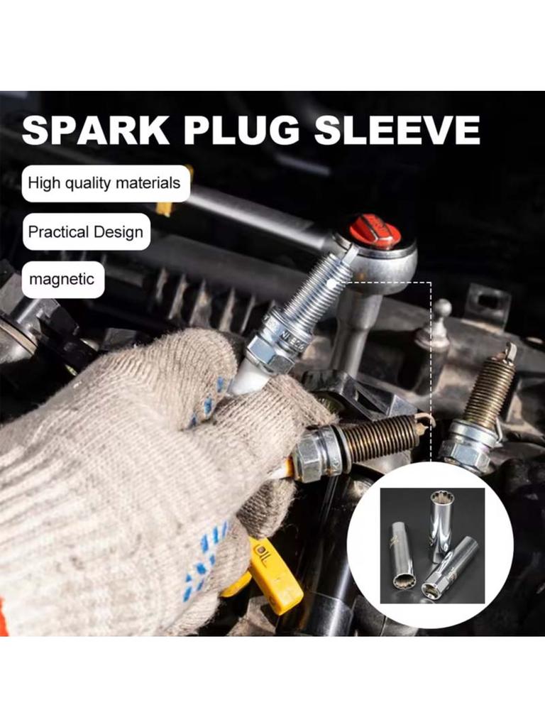 2-piece universal magnetic spark plug wrench for automotive spark plugs, 14/16mm installation, replacement, repair kit, spark pl