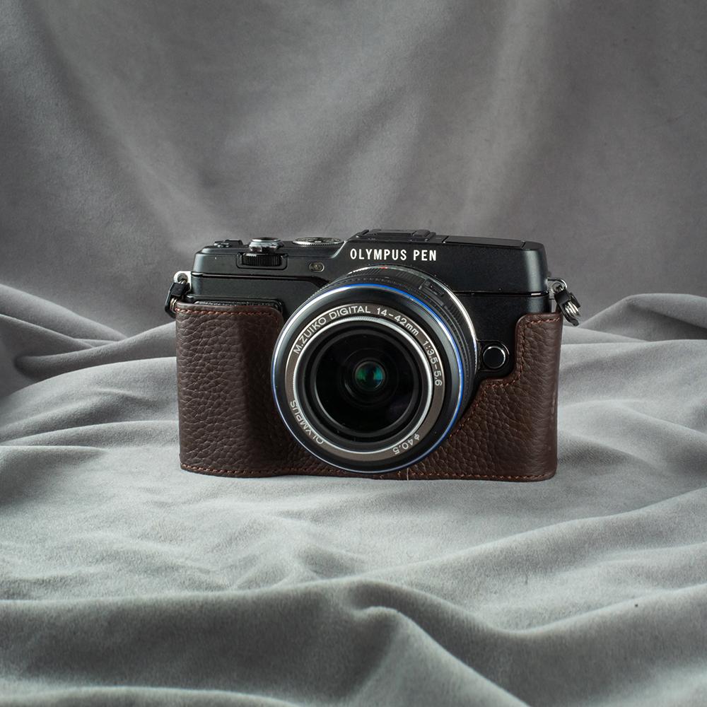 Leather Camera Bag Half Base Body Case Cover For OLYMPUS PEN E-P5 Vintage Protective Case Camera Photography Accessories
