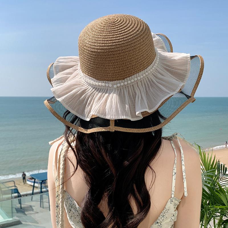 Hat Women's Big Brim Beach Straw Hat Small Fresh Summer Vacation Sweet Mori Versatile Sunscreen Sun Hat