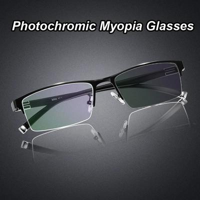 Business Half Frame Myopia Glasses Finished Optical Photochromic Eyewear Diopter 0 To -6.0 Trend Women Men Near Sight Eyeglasses