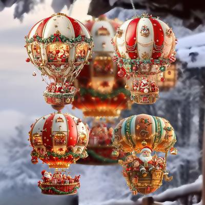 Natal 2D Quente Com Papai Noel E Presentes, Natal Quente Com Decoração Captadora de Luz Decore Janela Interior Tema de Natal Vitral