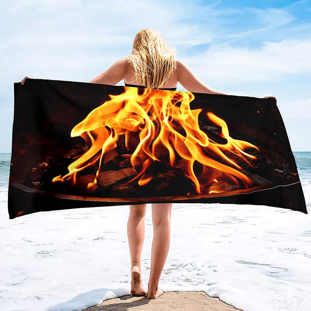 Flames Burning Fire Soft Beach Quick-Drying Bath Towel Large Absorbent Towel Blanket Suitable for Outdoor Travel Camping Yoga
