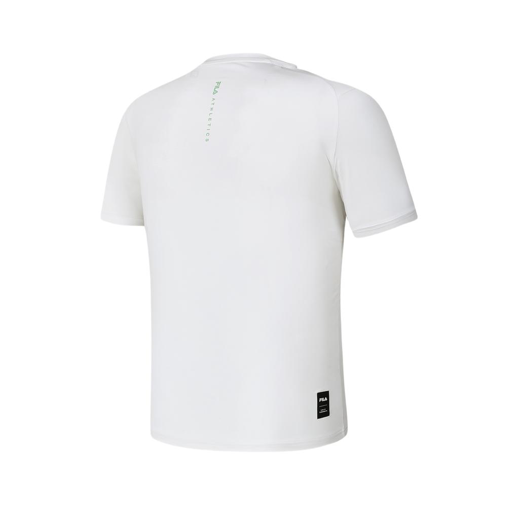 FILA Fitness Series Sun Protection Basic Fitness Printed Knit Round Neck Short Sleeve T-Shirt Men Tops Starlight-White A11M421118FWT