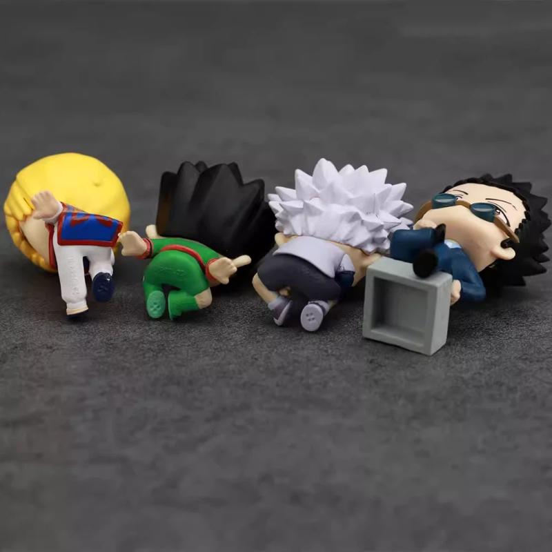 4pcs/Set Anime Figure Q Version Sitting Figures Gon Killua Kurapika Leorio Chibi Doll GK Model Ornament Toy Gift