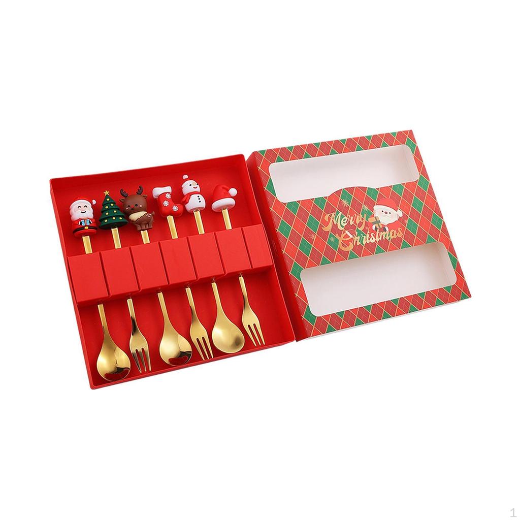 6 Piece Christmas Coffee Set, Cutlery, Pastry Forks And Teaspoons Stainless Steel for Party Mixing
