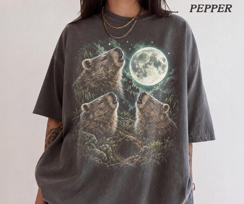 Three Wombats Moon T-Shirt, Vintage Wombats Full Moon Howling Tee, 90s Animal Graphic Tee, Wombat Lover Gift, Comfort Colors Shirt