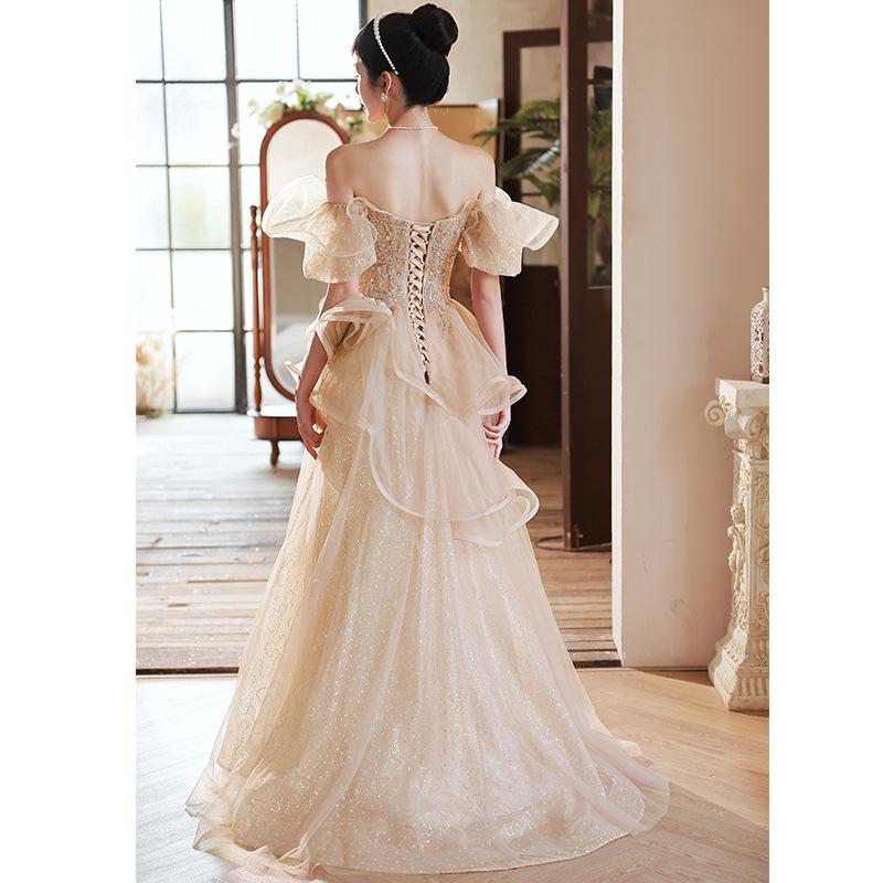 Pink Evening Dress 1011 New Celebrity Temperament Super Fairy Engagement French Shoulder Dress Fairy Bridesmaid Dress Woman