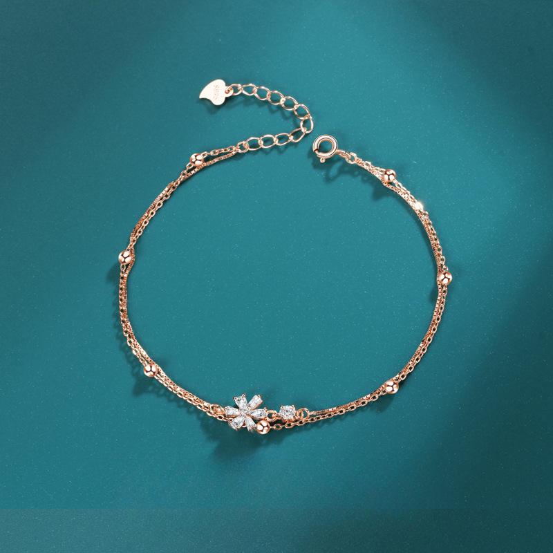 Double-layer Cherry Blossom Bracelet Women's Korean Niche Exquisite Versatile Temperament High-end Jewelry Valentine's Day Gift
