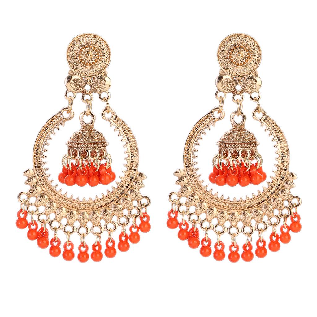 New Ethnic Gold Color Indian Jhumka Earrings for Women Pendient Heart Shape Beads Tassel Earring 2023 Vintage Brincos Zircon