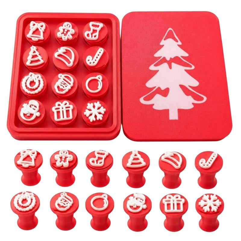 ABYN-12Pcs Christmas Pattern Clay Embossing Stamps With Storage Case, Pottery & Play Dough Stamp Tools For Holiday DIY Crafts