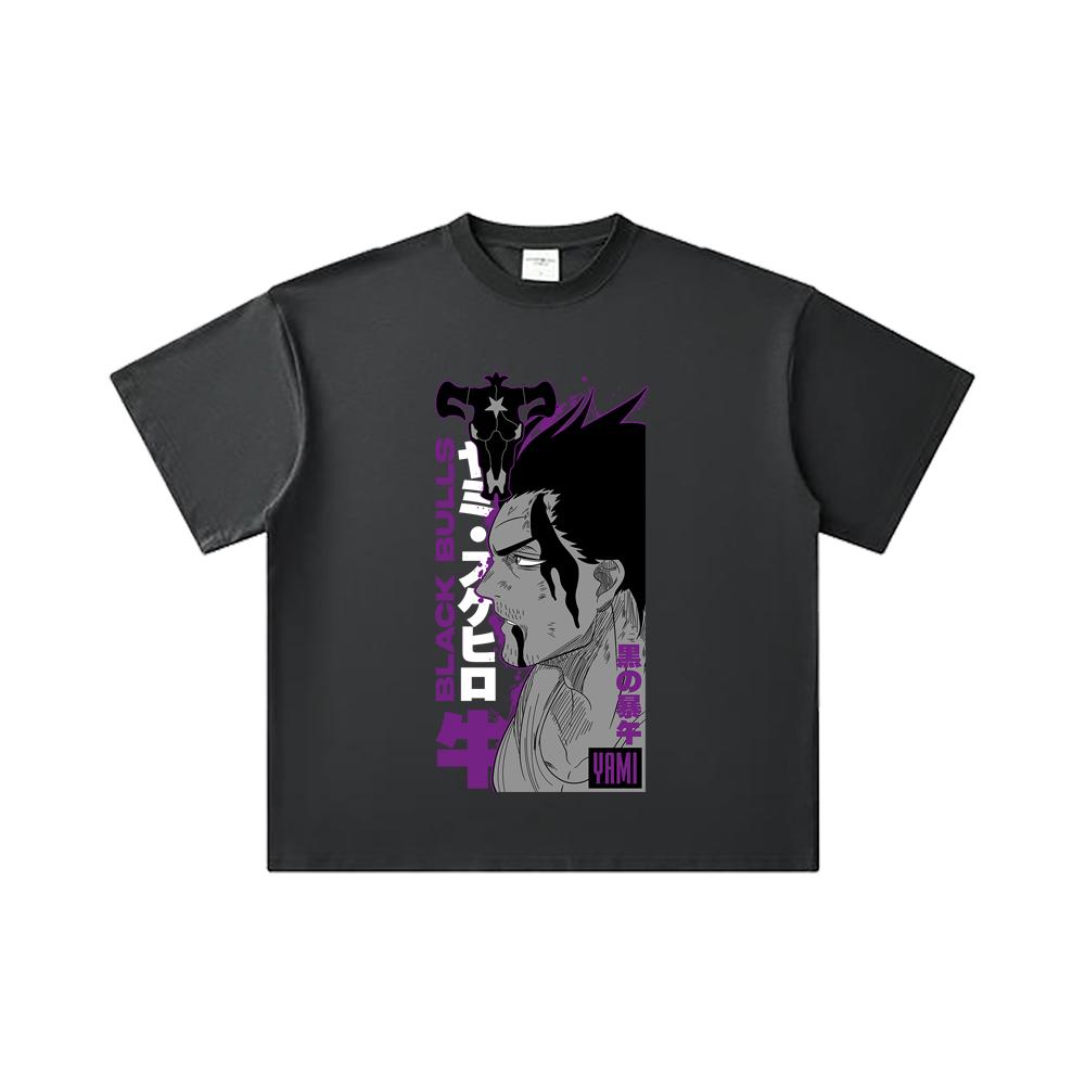 260 GSM Double Yarn 32 Count 100% Cotton Black Clover V8 Yami Print Unisex Heavy Cotton T Shirt