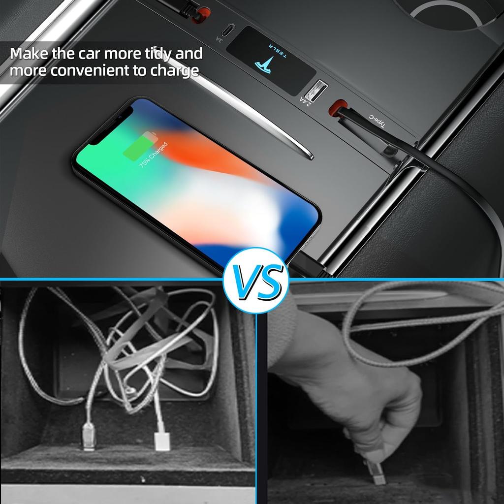 Quick Charger USB Retractable Hub Docking Station For Tesla Model 3/Y 27W Car USB Hub Accessories Car Fast Charger Model Y