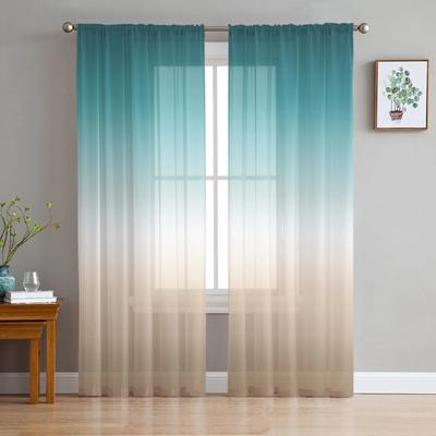 Teal Green Khaki Gradient Tulle Curtains For Living Room Kitchen Decoration Chiffon Window Treatments Voile Sheer Curtain