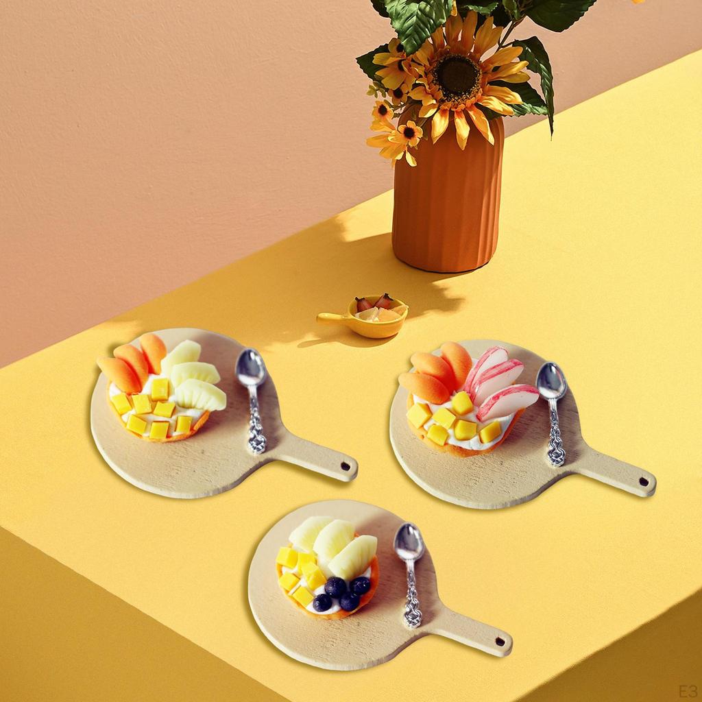 1:12 Dollhouse Food Set with Tray Fruit Pie Spoon Assorted for Toddlers Children