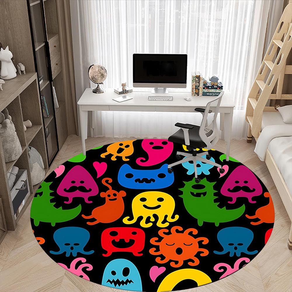 1pc Monster Party Office Round Area Rug, Mat Suitable For Office, Under Office Chairs Bedroom Living Room Home Decor, Room Deco