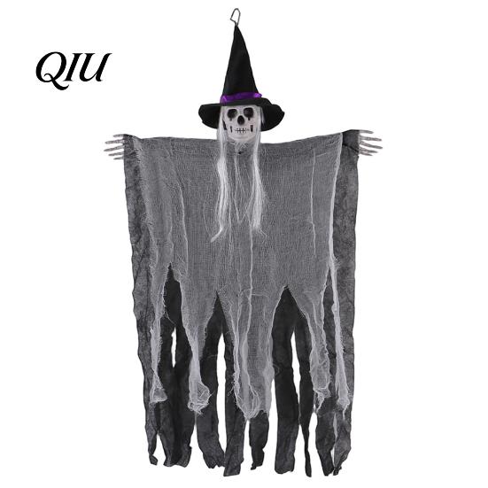 Spooky Door Hanging Decor 38" Halloween Witch Decoration, Scary Flying Skeleton Ghost Gauze Decoration for Outdoor, Indoor Haunted House Porch