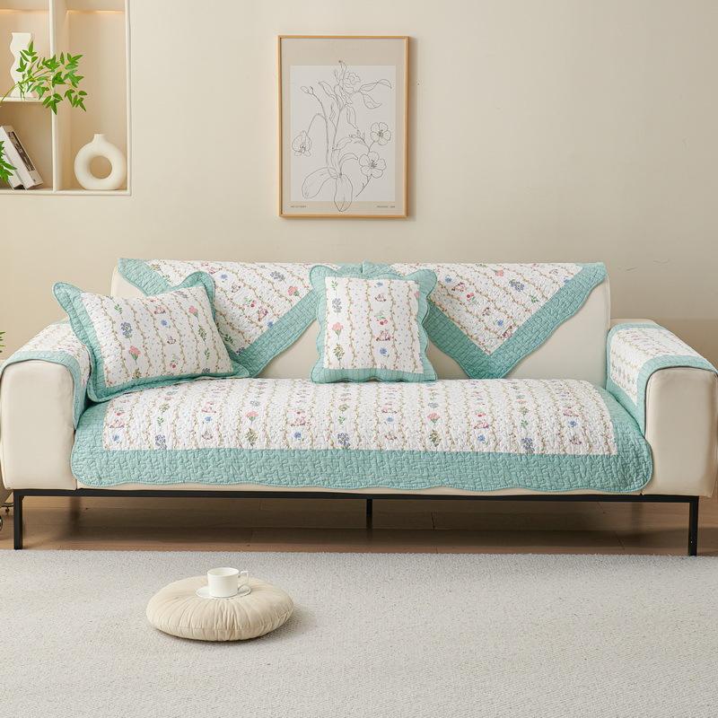 Pastoral Cotton Patchwork for All Seasons, Thickened Pure Cotton Cushion, Modern Non-slip Sofa Cushion, High-end Summer