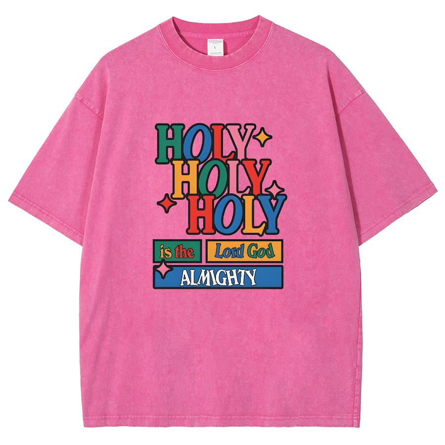 Holly Letter Printed Pure Cotton Women's T-Shirt Washed Denim Oversized Couple Half Sleeved Casual Minimalist Retro Top