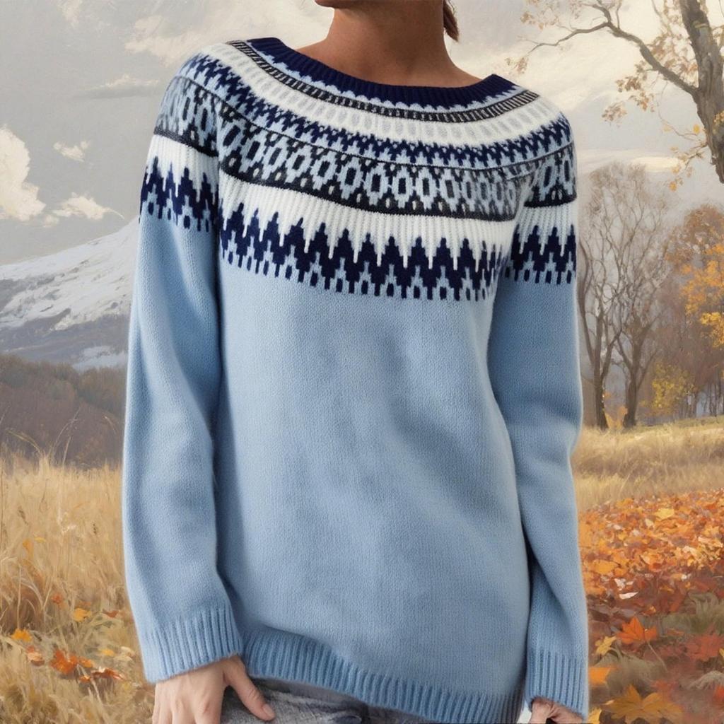 Damesweater, Rund hals, Løs pullover, Langermet strikket genser