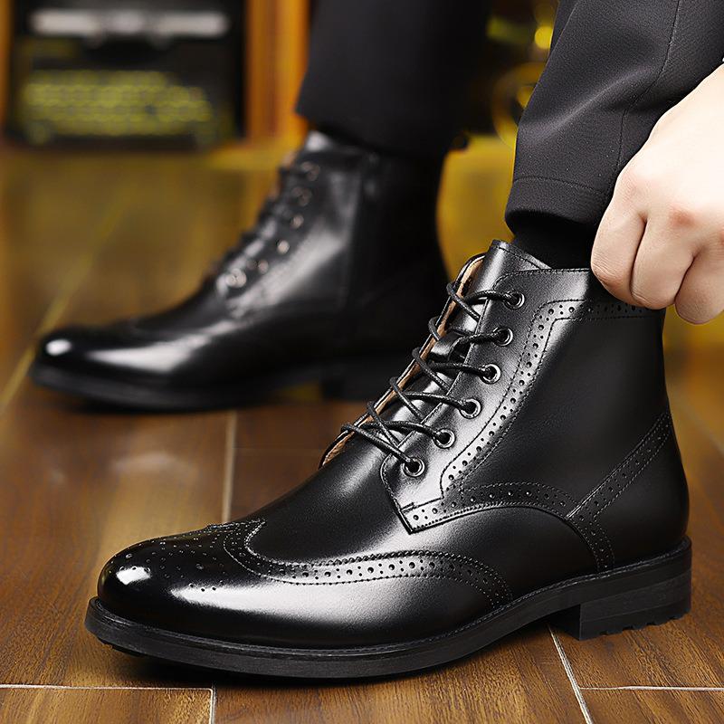 Men's Hand-Carved Leather High-Top Martin Boots: Casual Business Style