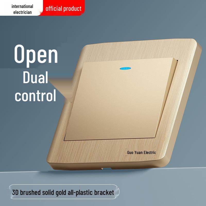 Gold 86 Typ Elektrische Nachttischlampe Wandschalterpanel mit Einzel-/Doppelsteuerung und Fünflochsteckdose
