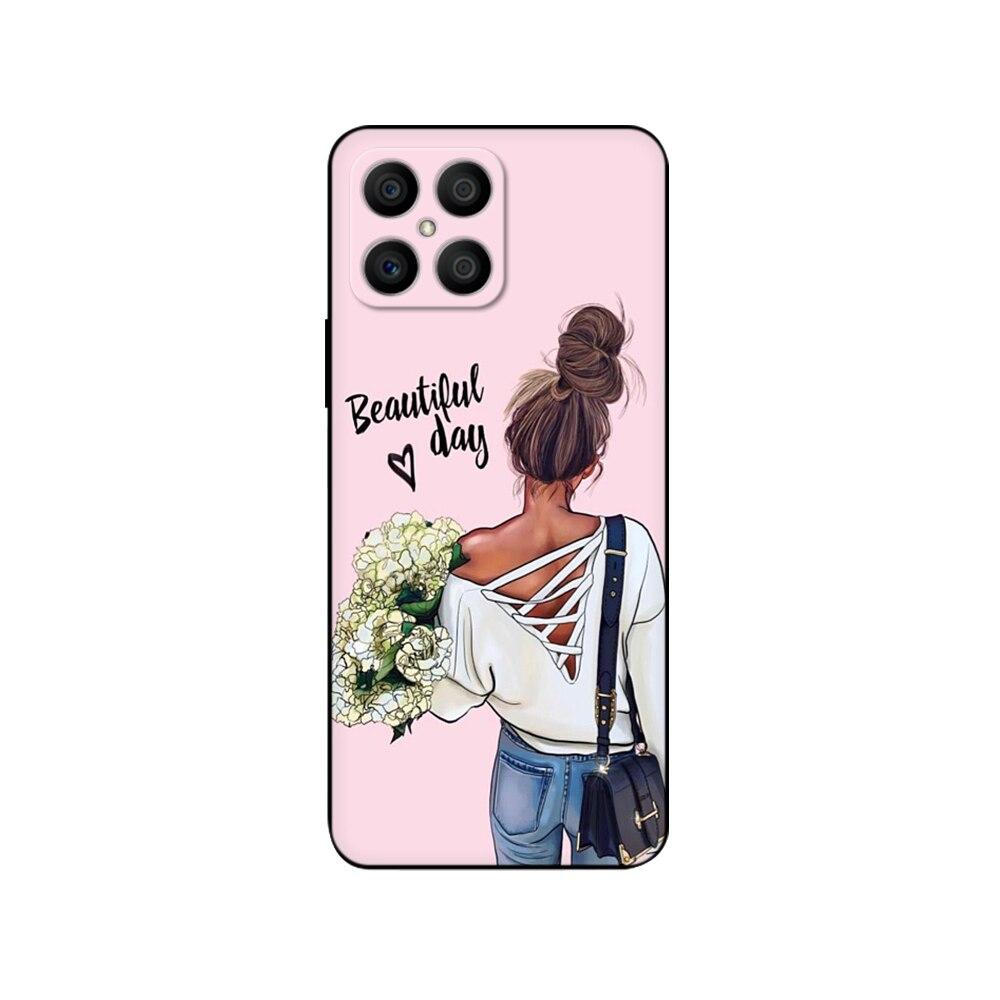 

Для Honor X8 чехол задняя крышка для HonorX8 Honor X 8 чехол-бампер мягкий силиконовый черный чехол из ТПУ розовый аниме космическая машина Honor X8