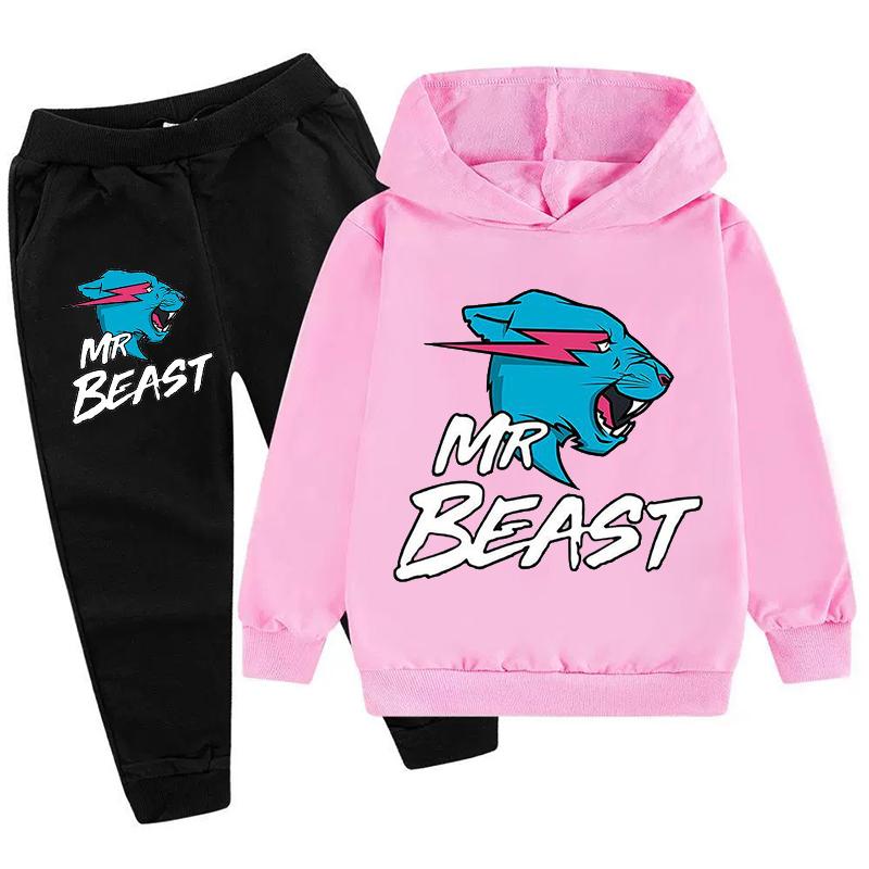 2026 Podzim Ležérní Mr Beast Kreslený Děti Kluci Dívky Potisk cool Dlouhý rukáv Fleecová Mikina s kapucí Dlouhé Kalhoty Oblek Festival Venkovní Denní nošení