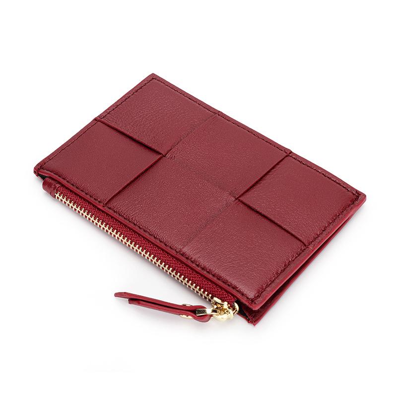 Genuine Leather Women's Sheepskin Woven Coin Purse and Multi-Card Holder