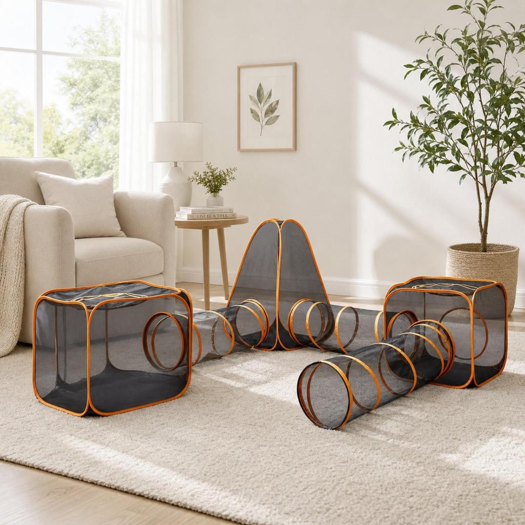 6 Pieces Modular Cat Playpen with Tent Portable for Outdoor, Travel, Young Dogs