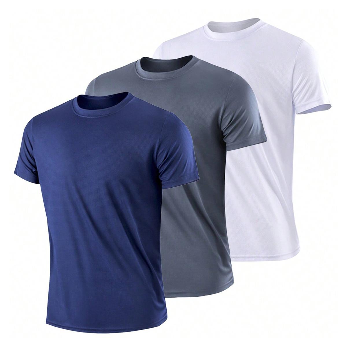 

3 шт./компл. Мужские повседневные дышащие быстросохнущие спортивные футболки с коротким рукавом XS серый/синий