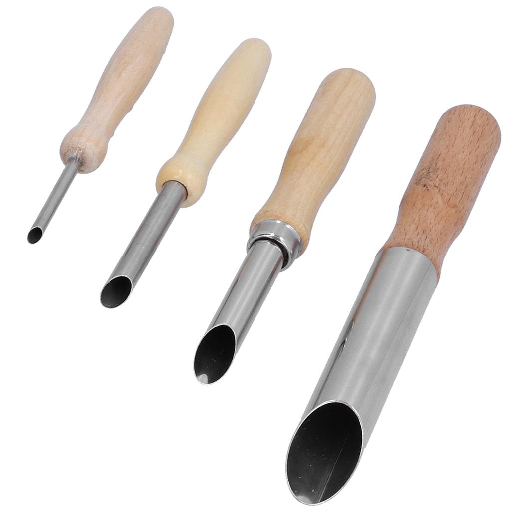 4pcs Clay Hole Cutters Stainless Steel Pottery Punch Hole Sculpting Tool with Wooden Handle