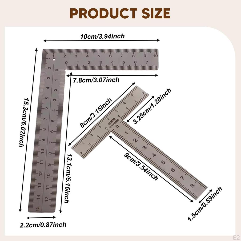 2 Stück Edelstahl Lineal Messwerkzeug Lehrmittel L-förmig T für DIY Basteln