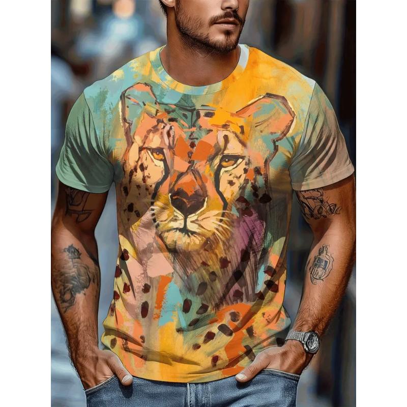 Modisches Herren-Rundhals-Kurzarm-3D-Casual-Farbprint-Casual-Kurzarm-Rundhals-T-Shirt
