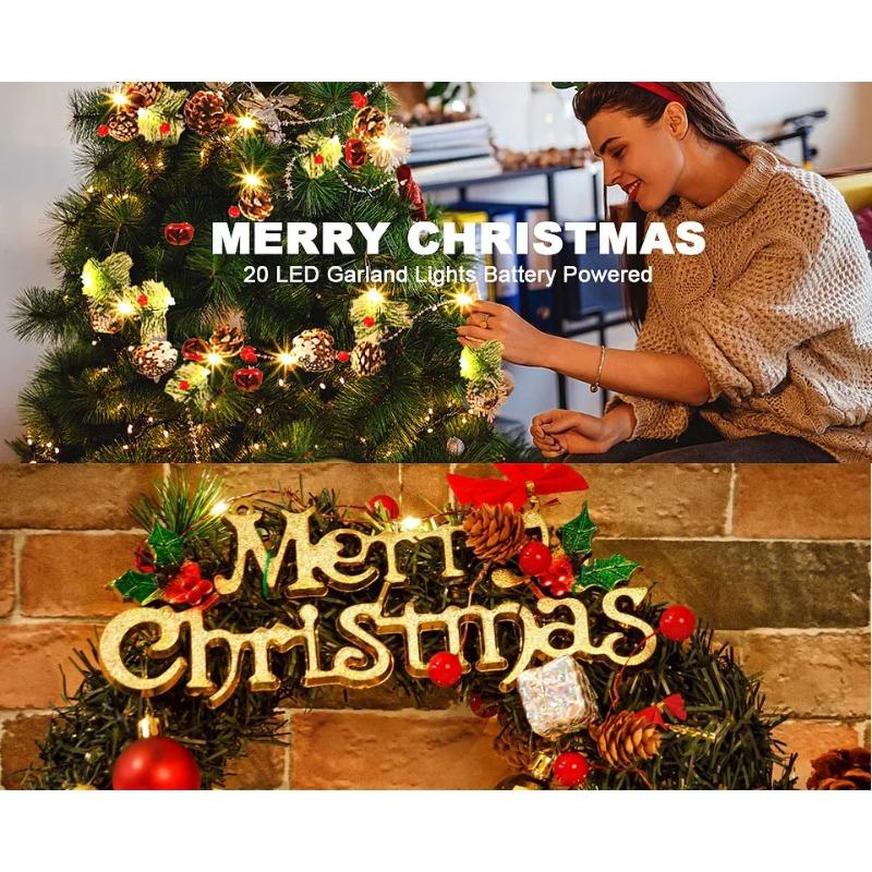 20/30 LED red fruit bell, pine cone, pine needle light string, festive New Year home, Christmas decoration, party atmosphere