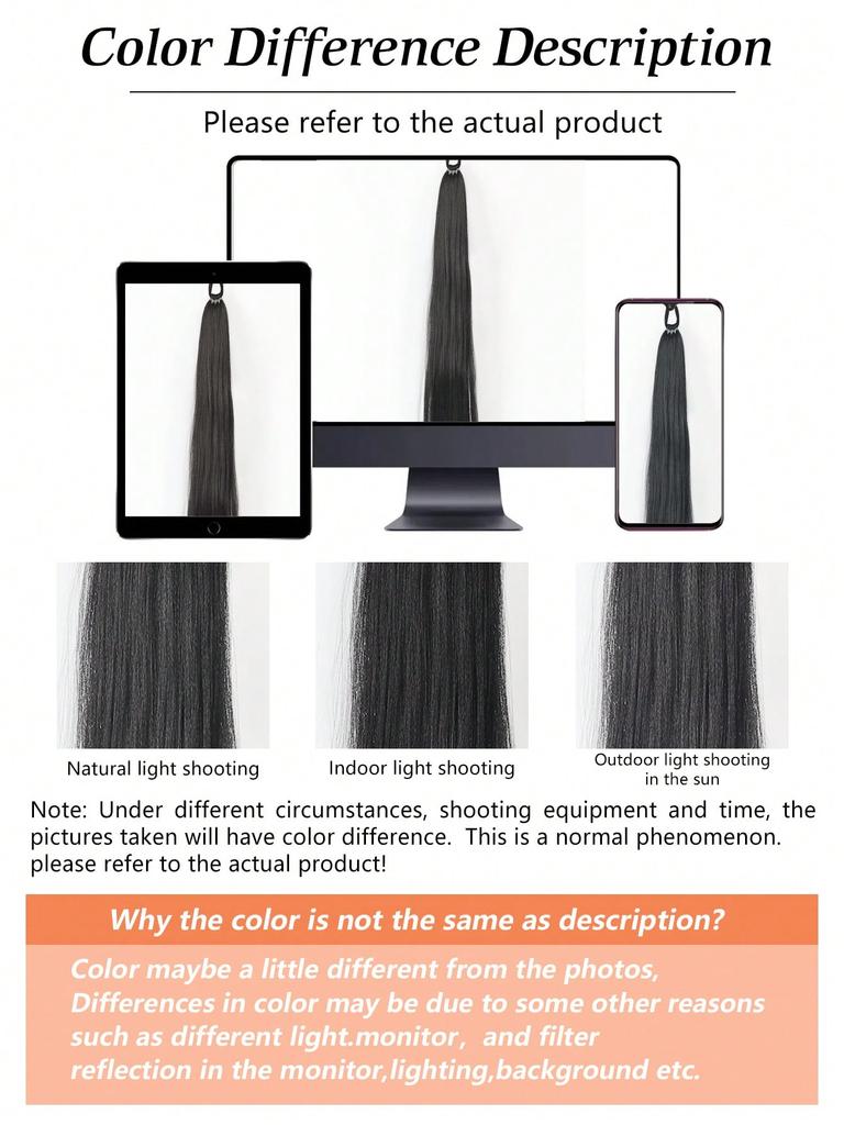 Synthetic 28 Inch Braided Ponytail Extension Long Straight With Rubber Band Braided Ponytail For Women's Daily Use