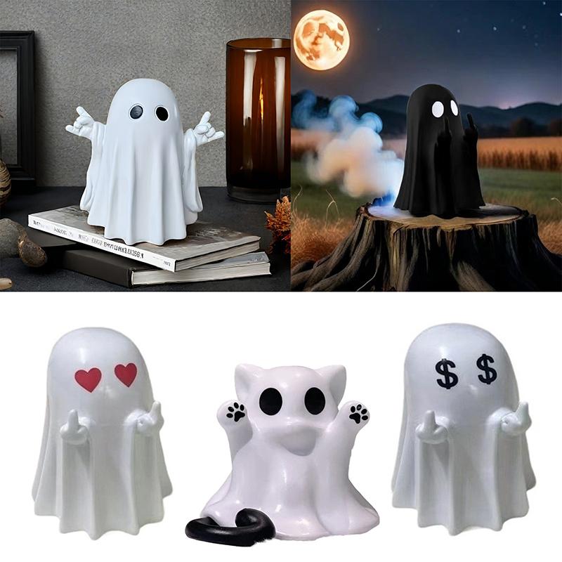 Halloweenská figurka ducha Strašidelná pryskyřičná soška ducha Roztomilé ozdoby ducha Ideální pro vnitřní a verandovou halloweenskou dekoraci Stolní