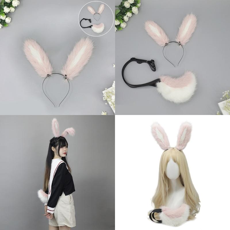 Soft Rabbits Tail Lovely Rabbits Ears Headband Plush Animal Tail Decorations Rabbits Ears Headwear for Halloween Party