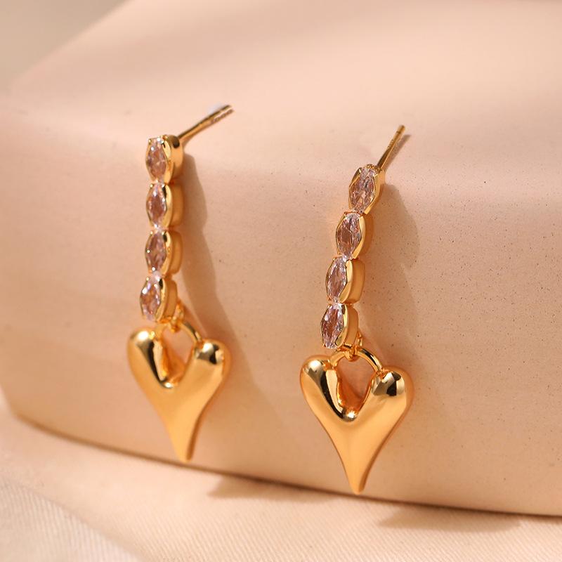 K Gold Plated S925 Silver Needle Luxury Heart Earrings For Women золотой
