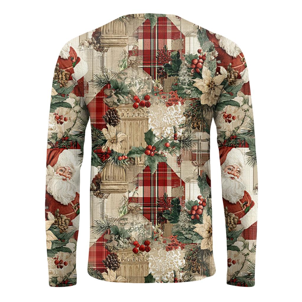 Men's Fashion Printed Round Neck Long Sleeve Bottoming Shirt Top