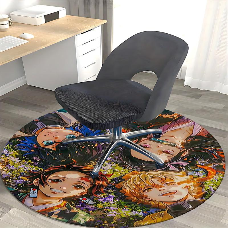 1pc Demon Slayer Anime Design Round Carpet - Office Chair Mat, Non-Slip Rug for Home Decor, Living Room, Bedroom