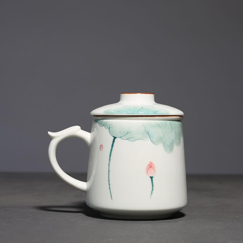 Celadon Hand - Painted Tea - Making Cup Fresh - Style Water Cup Ceramic Cup for Home and Office Use Tea - Filtering Cup