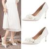 New White High Heels Women's Fine Heels Wedding Dress Two Wear Satin Flower Wedding Shoes Pointed Pumps