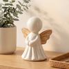 Unique Holiday Gifts for Women Minimalist Angel Figurine with Wood Texture Wings, Compact Statue, Modern Aesthetic Table Centerpieces Decorative White