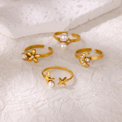 Electroplated Plain Ring Open Ring Starfish Moon Ocean Simple K Gold-plated Titanium Steel Versatile Ring