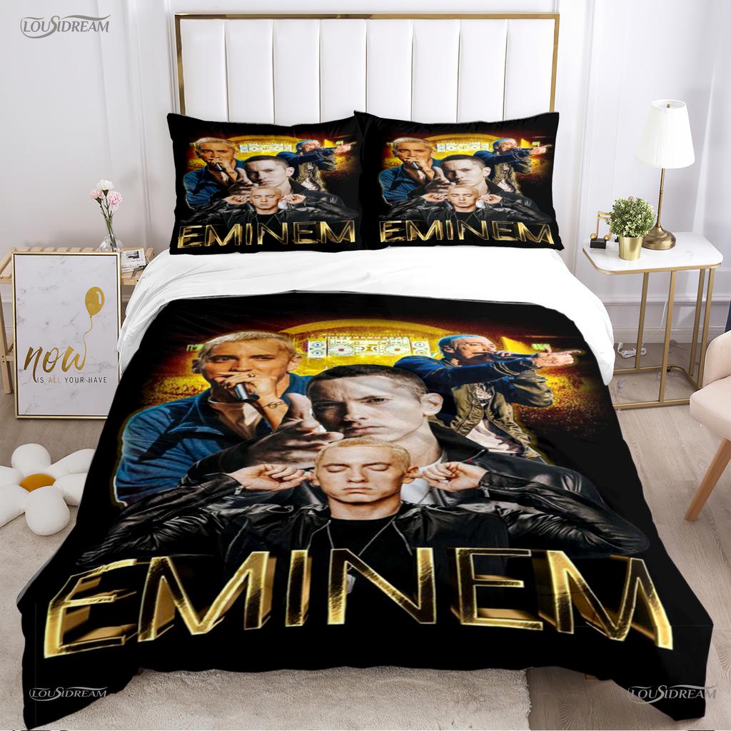 Casal Eminem Musik Hela Säsongen Påslakan Täcke Sängkläder Set Mjuk Täckeöverdrag och Kuddfodral Pojkar Enkel/Dubbel/Queen/King