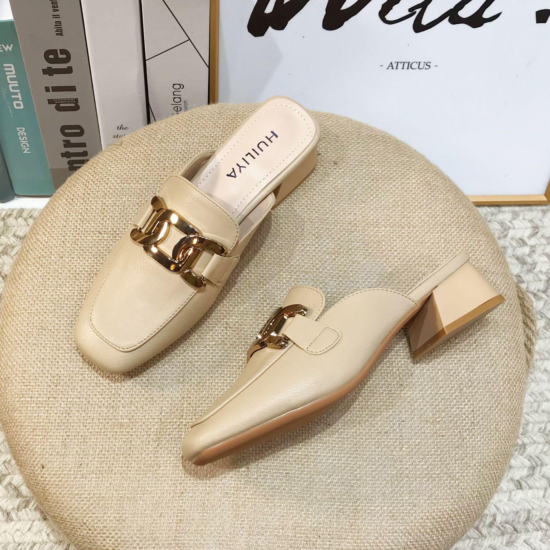 

Баотоу полушлепанцы женские лето 2025 новые толстый каблук высокие каблуки темперамент повседневные сандалии 309-3 40 хаки