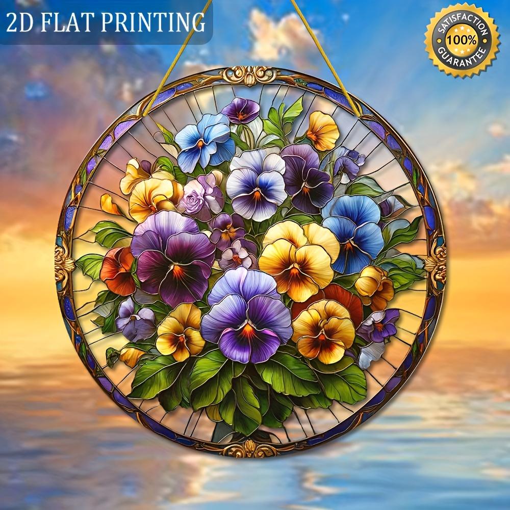 2D Flat Color Floral Art Pendant Square Acrylic Window Catcher, Shading Decoration, Suitable As a Gift for Family, Friends, Girlfriends, Dad, Mom