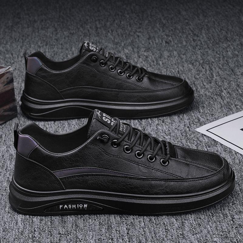 New Men's Autumn Breathable Waterproof Non-slip Black Leather Casual Sneakers