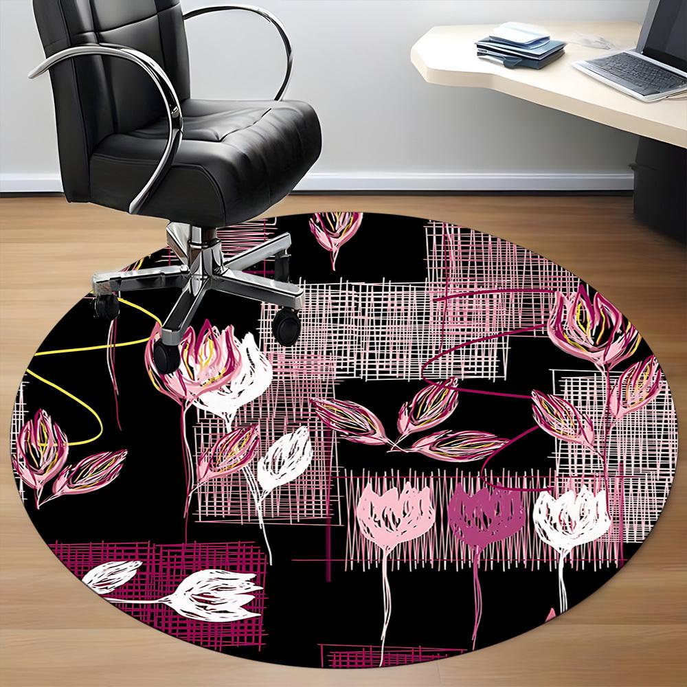 1pc Floral Pattern Office Round Rug, Non-slip, Soft and Durable Office Rug for Interior Decoration, Perfect for Office, Beautiful Decoration yy2603120